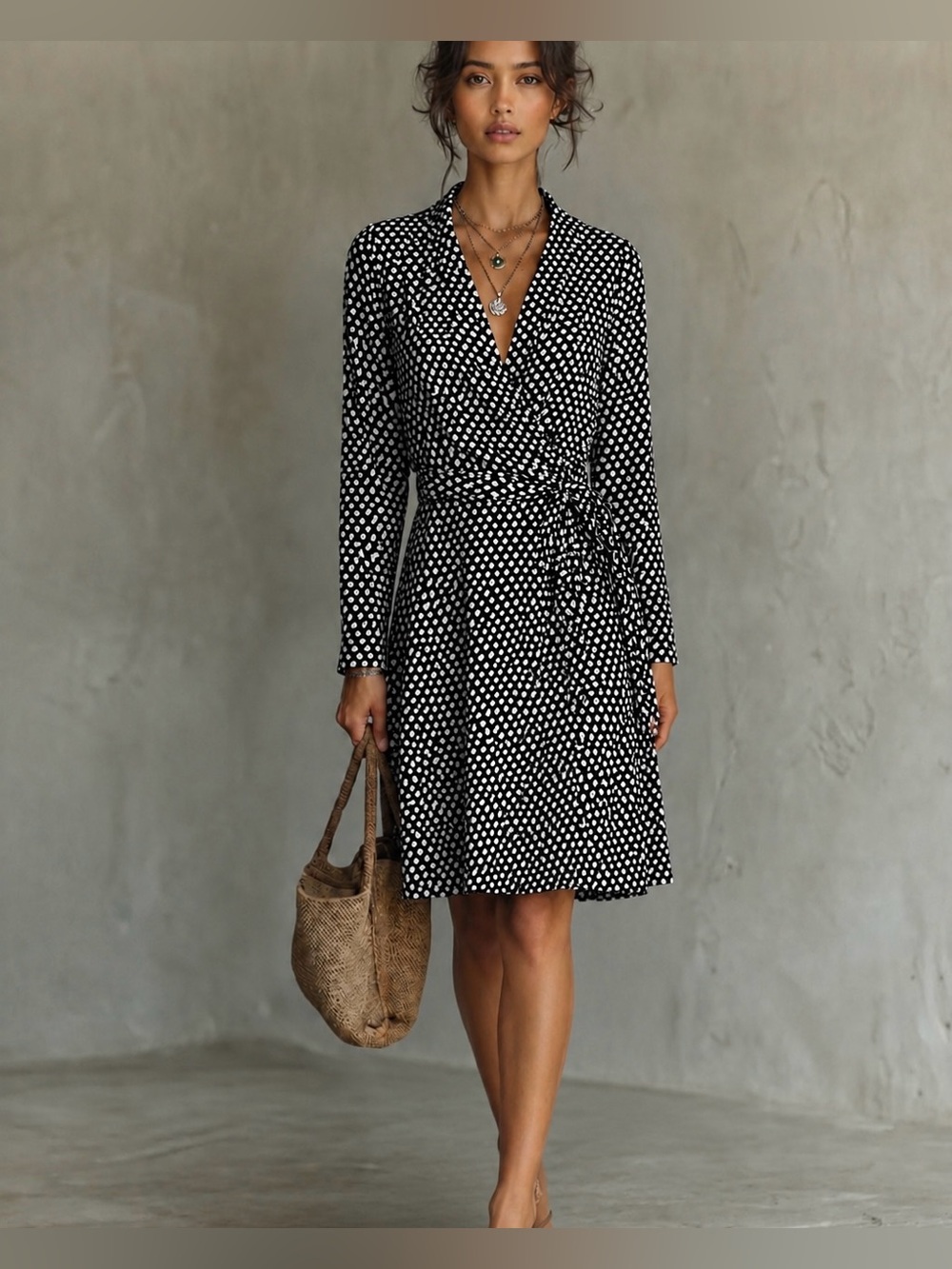 Banana Republic Black and White  Dot Wrap Dress - Women's